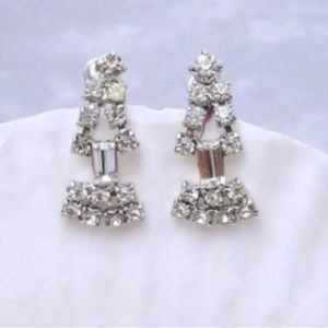 Vintage Rhinestone Dangly Earrings Screw On